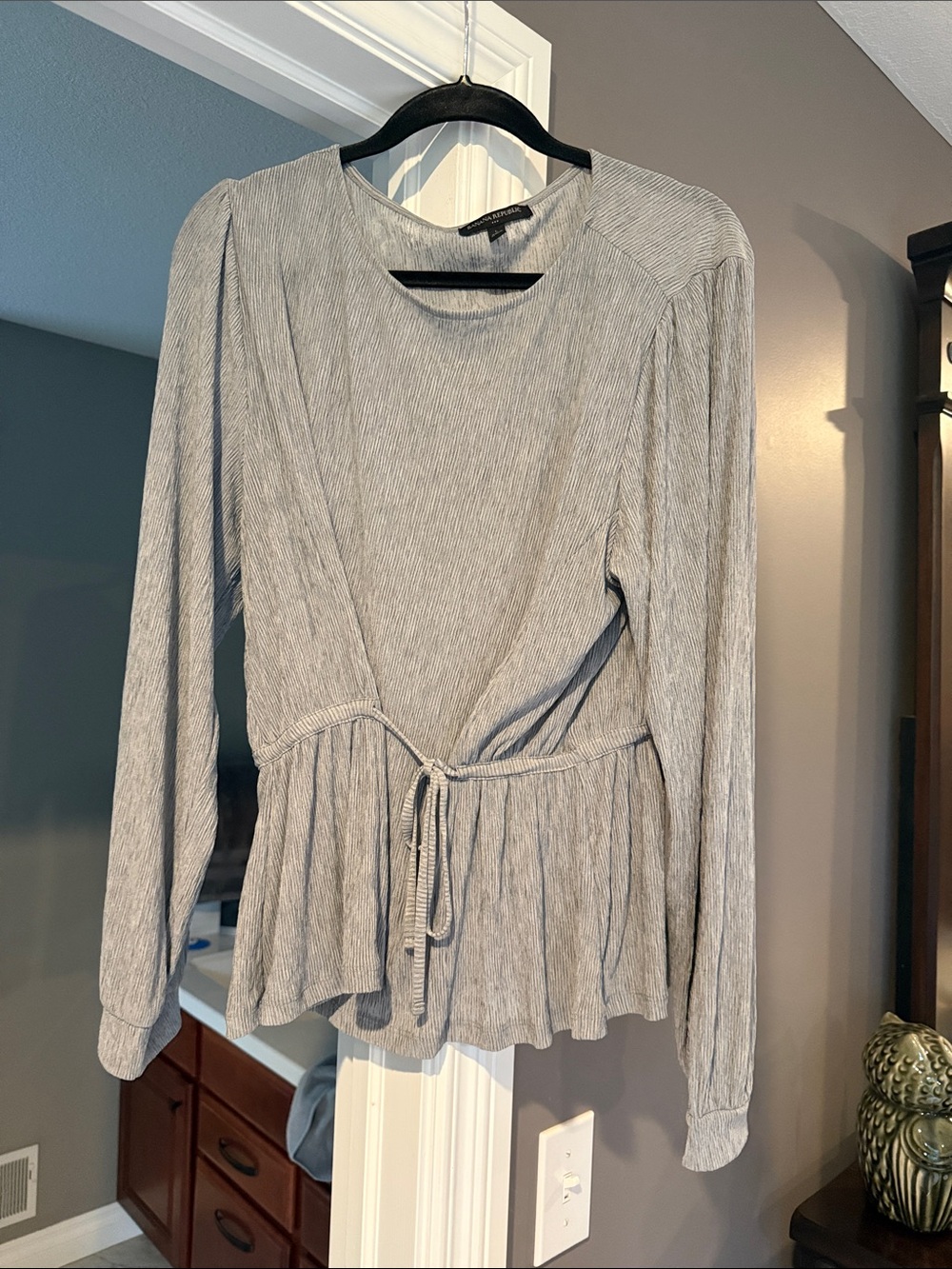 Banana Republic Light Gray Long-Sleeve Peplum Wrap Top